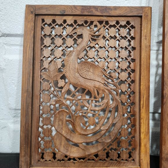 Vintage Beautifully Hand Carved Wood Panels Stamped India - Picture 3 of 8